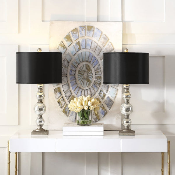 Safavieh NETTIE, Elegant 27-Inch Silver Glass Table Lamp Set of 2 for Modern Living Room & Bedroom Décor LIT4060A-SET2