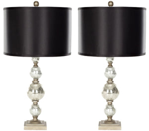 Safavieh NETTIE, Elegant 27-Inch Silver Glass Table Lamp Set of 2 for Modern Living Room & Bedroom Décor LIT4060A-SET2