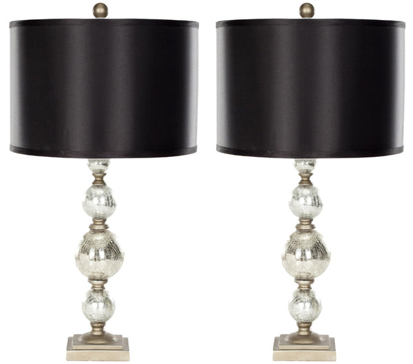 Safavieh NETTIE, Elegant 27-Inch Silver Glass Table Lamp Set of 2 for Modern Living Room & Bedroom Décor LIT4060A-SET2