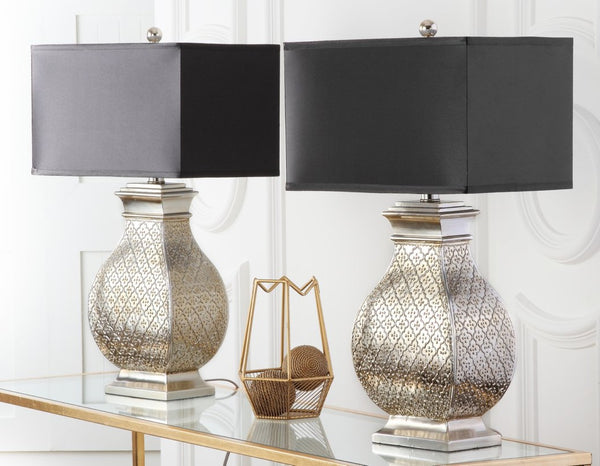 Safavieh MALAGA, Elegant 29-Inch Silver Champagne Table Lamp Set of 2 for Modern & Classic Interiors LIT4064A-SET2