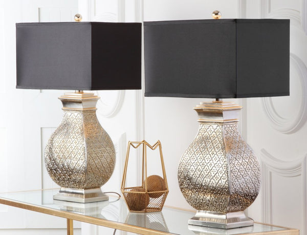 Safavieh MALAGA, Elegant 29-Inch Silver Champagne Table Lamp Set of 2 for Modern & Classic Interiors LIT4064A-SET2