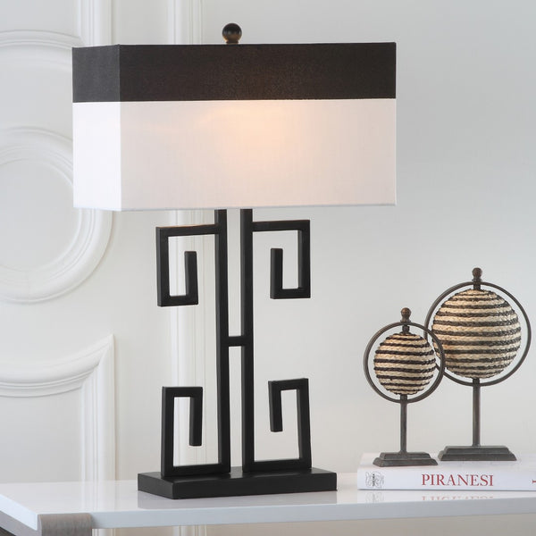Safavieh BLACK Metal Table Lamps with Chic Black & Cream Shades for Modern Home Decor & Warm Ambiance LIT4071A-SET2