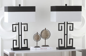 Safavieh BLACK Metal Table Lamps with Chic Black & Cream Shades for Modern Home Decor & Warm Ambiance LIT4071A-SET2