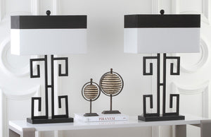 Safavieh BLACK Metal Table Lamps with Chic Black & Cream Shades for Modern Home Decor & Warm Ambiance LIT4071A-SET2