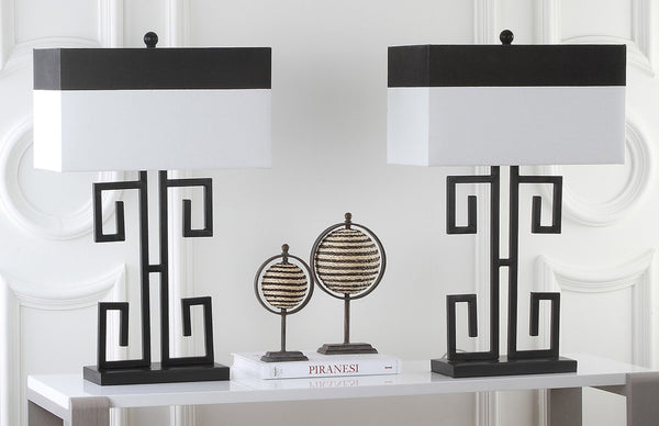 Safavieh BLACK Metal Table Lamps with Chic Black & Cream Shades for Modern Home Decor & Warm Ambiance LIT4071A-SET2