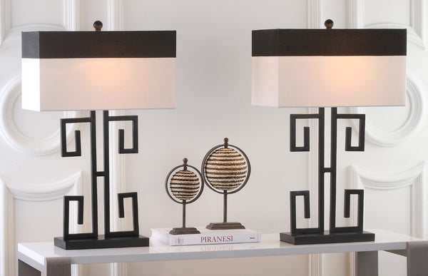 Safavieh BLACK Metal Table Lamps with Chic Black & Cream Shades for Modern Home Decor & Warm Ambiance LIT4071A-SET2