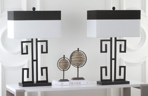 Safavieh BLACK Metal Table Lamps with Chic Black & Cream Shades for Modern Home Decor & Warm Ambiance LIT4071A-SET2