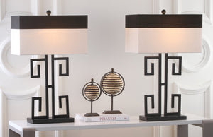 Safavieh BLACK Metal Table Lamps with Chic Black & Cream Shades for Modern Home Decor & Warm Ambiance LIT4071A-SET2
