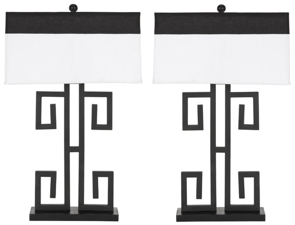 Safavieh BLACK Metal Table Lamps with Chic Black & Cream Shades for Modern Home Decor & Warm Ambiance LIT4071A-SET2