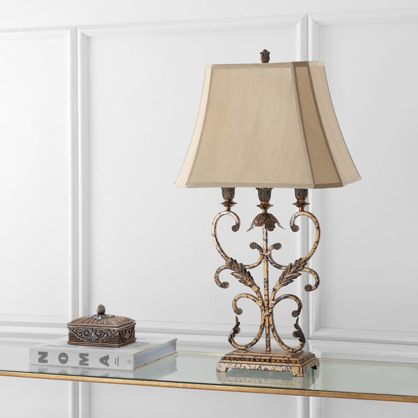 Safavieh GOLD Wrought Iron Table Lamps - Elegant Black Base & Beige Shades for Stylish Ambient Lighting LIT4072A-SET2