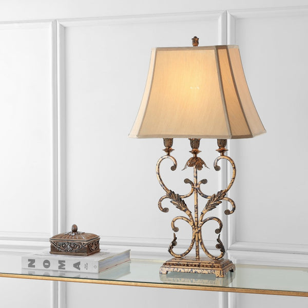 Safavieh GOLD Wrought Iron Table Lamps - Elegant Black Base & Beige Shades for Stylish Ambient Lighting LIT4072A-SET2