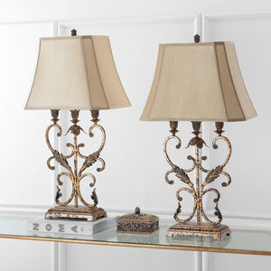 Safavieh GOLD Wrought Iron Table Lamps - Elegant Black Base & Beige Shades for Stylish Ambient Lighting LIT4072A-SET2