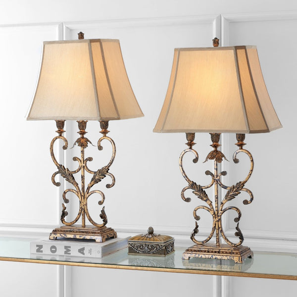 Safavieh GOLD Wrought Iron Table Lamps - Elegant Black Base & Beige Shades for Stylish Ambient Lighting LIT4072A-SET2