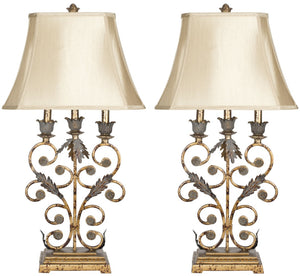 Safavieh GOLD Wrought Iron Table Lamps - Elegant Black Base & Beige Shades for Stylish Ambient Lighting LIT4072A-SET2