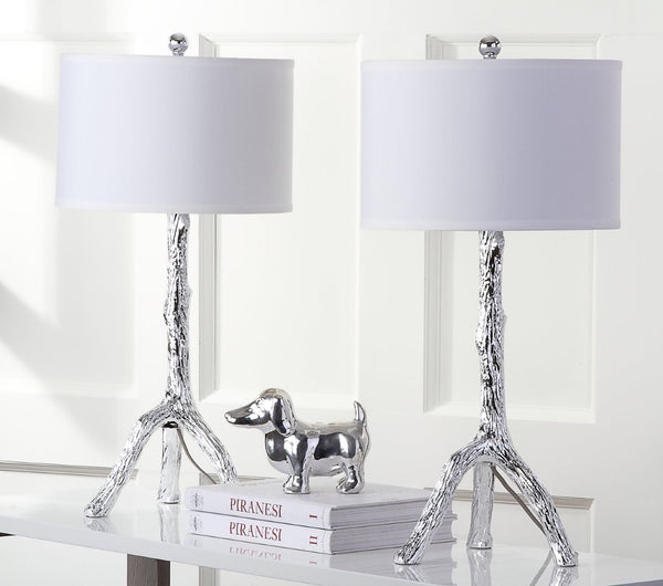 Safavieh SILVER Branch Table Lamps – Elegant Sculptural Design with Crisp White Shades for Ambient Illumination LIT4076B-SET2
