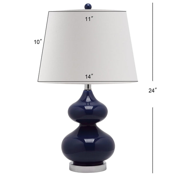 Safavieh EVA Table Lamp: Modern Glass Base with Cream Linen Shade for Stylish Ambient Lighting in Any Room Navy LIT4086B-SET2