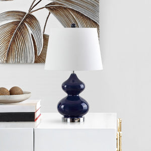 Safavieh EVA Table Lamp: Modern Glass Base with Cream Linen Shade for Stylish Ambient Lighting in Any Room Navy LIT4086B-SET2