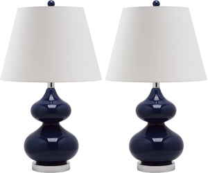 Safavieh EVA Table Lamp: Modern Glass Base with Cream Linen Shade for Stylish Ambient Lighting in Any Room Navy LIT4086B-SET2