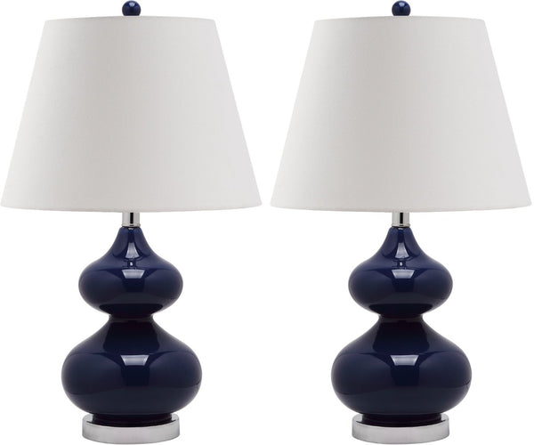 Safavieh EVA Table Lamp: Modern Glass Base with Cream Linen Shade for Stylish Ambient Lighting in Any Room Navy LIT4086B-SET2