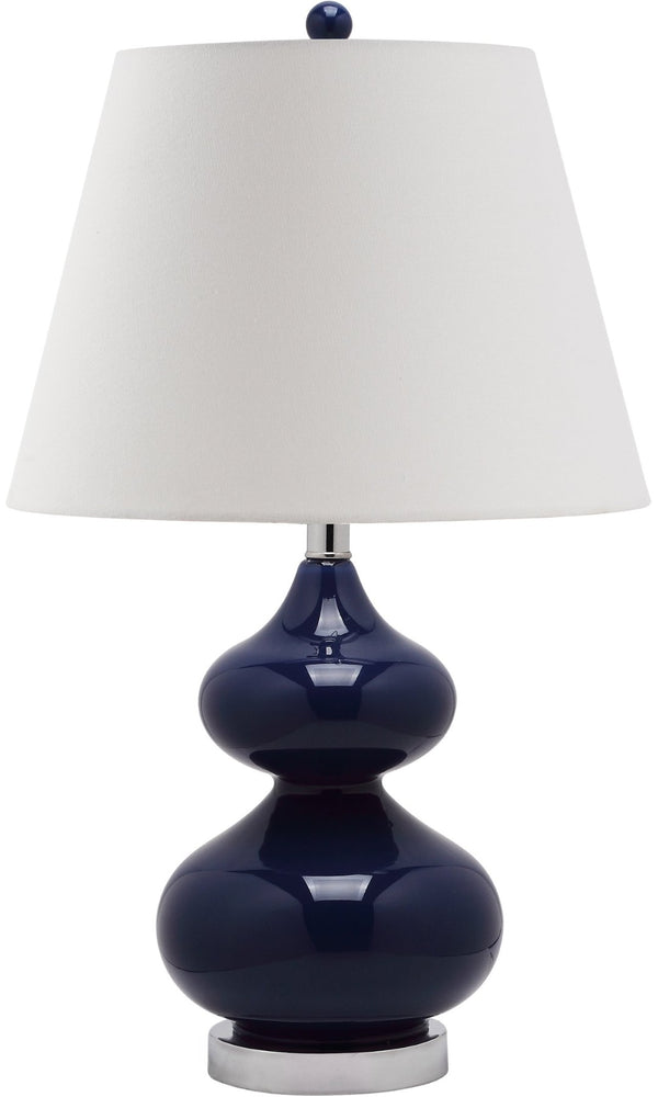 Safavieh EVA Table Lamp: Modern Glass Base with Cream Linen Shade for Stylish Ambient Lighting in Any Room Navy LIT4086B-SET2