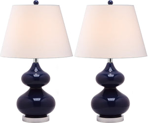 Safavieh EVA Table Lamp: Modern Glass Base with Cream Linen Shade for Stylish Ambient Lighting in Any Room Navy LIT4086B-SET2