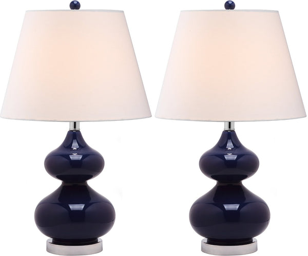 Safavieh EVA Table Lamp: Modern Glass Base with Cream Linen Shade for Stylish Ambient Lighting in Any Room Navy LIT4086B-SET2