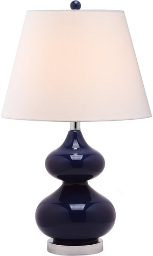 Safavieh EVA Table Lamp: Modern Glass Base with Cream Linen Shade for Stylish Ambient Lighting in Any Room Navy LIT4086B-SET2