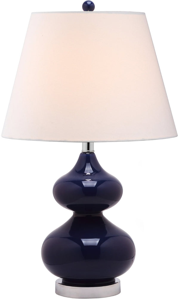 Safavieh EVA Table Lamp: Modern Glass Base with Cream Linen Shade for Stylish Ambient Lighting in Any Room Navy LIT4086B-SET2