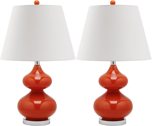 Safavieh EVA Table Lamp: Modern Glass Base with Cream Linen Shade for Stylish Ambient Lighting in Any Room Orange LIT4086D-SET2