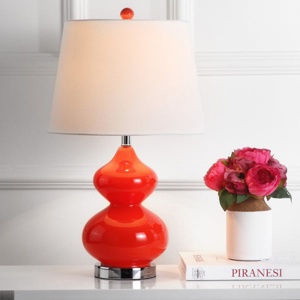Safavieh EVA Table Lamp: Modern Glass Base with Cream Linen Shade for Stylish Ambient Lighting in Any Room Orange LIT4086D-SET2