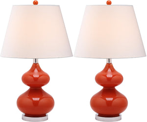 Safavieh EVA Table Lamp: Modern Glass Base with Cream Linen Shade for Stylish Ambient Lighting in Any Room Orange LIT4086D-SET2