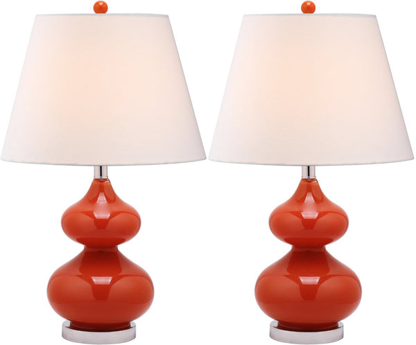 Safavieh EVA Table Lamp: Modern Glass Base with Cream Linen Shade for Stylish Ambient Lighting in Any Room Orange LIT4086D-SET2