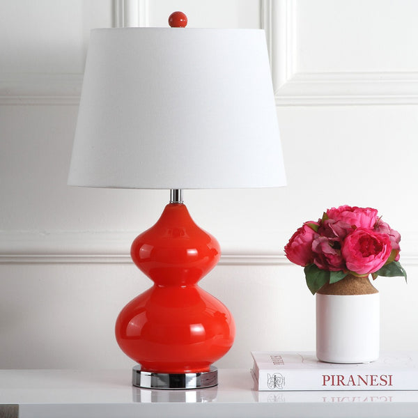 Safavieh EVA Table Lamp: Modern Glass Base with Cream Linen Shade for Stylish Ambient Lighting in Any Room Orange LIT4086D-SET2