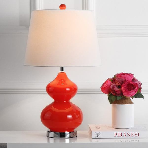 Safavieh EVA Table Lamp: Modern Glass Base with Cream Linen Shade for Stylish Ambient Lighting in Any Room Orange LIT4086D-SET2