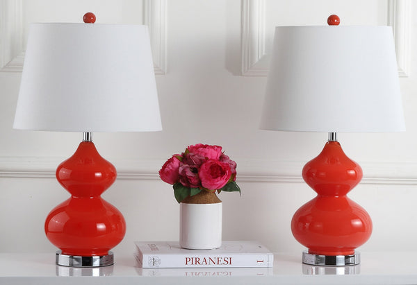 Safavieh EVA Table Lamp: Modern Glass Base with Cream Linen Shade for Stylish Ambient Lighting in Any Room Orange LIT4086D-SET2