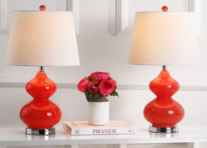 Safavieh EVA Table Lamp: Modern Glass Base with Cream Linen Shade for Stylish Ambient Lighting in Any Room Orange LIT4086D-SET2