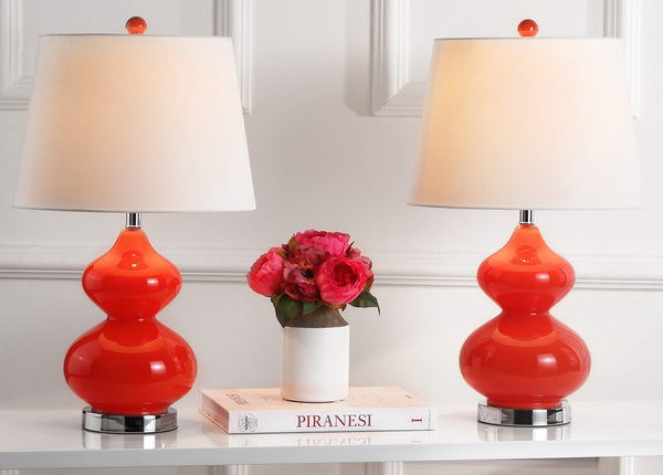 Safavieh EVA Table Lamp: Modern Glass Base with Cream Linen Shade for Stylish Ambient Lighting in Any Room Orange LIT4086D-SET2