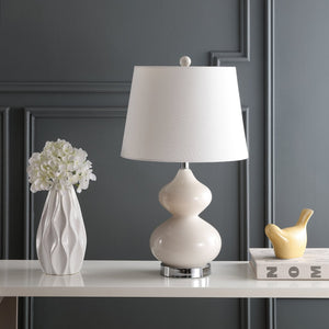 Safavieh EVA Table Lamp: Modern Glass Base with Cream Linen Shade for Stylish Ambient Lighting in Any Room Light Grey LIT4086F-SET2