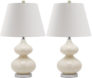 Safavieh EVA Table Lamp: Modern Glass Base with Cream Linen Shade for Stylish Ambient Lighting in Any Room Light Grey LIT4086F-SET2