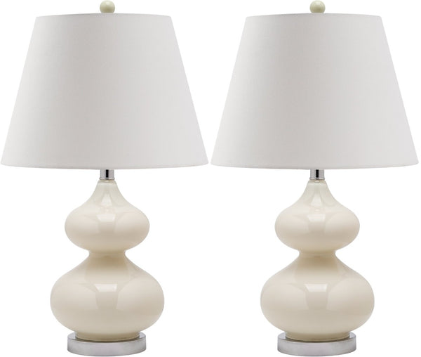 Safavieh EVA Table Lamp: Modern Glass Base with Cream Linen Shade for Stylish Ambient Lighting in Any Room Light Grey LIT4086F-SET2