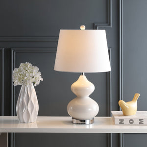 Safavieh EVA Table Lamp: Modern Glass Base with Cream Linen Shade for Stylish Ambient Lighting in Any Room Light Grey LIT4086F-SET2