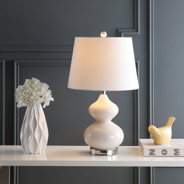 Safavieh EVA Table Lamp: Modern Glass Base with Cream Linen Shade for Stylish Ambient Lighting in Any Room Light Grey LIT4086F-SET2