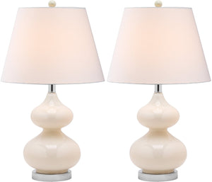 Safavieh EVA Table Lamp: Modern Glass Base with Cream Linen Shade for Stylish Ambient Lighting in Any Room Light Grey LIT4086F-SET2