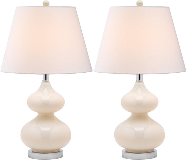Safavieh EVA Table Lamp: Modern Glass Base with Cream Linen Shade for Stylish Ambient Lighting in Any Room Light Grey LIT4086F-SET2