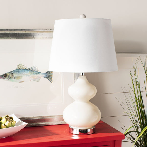 Safavieh EVA Table Lamp: Modern Glass Base with Cream Linen Shade for Stylish Ambient Lighting in Any Room Light Grey LIT4086F-SET2