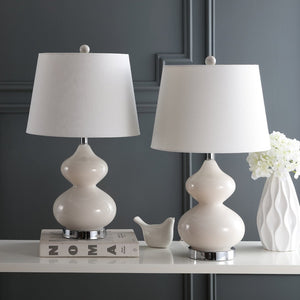 Safavieh EVA Table Lamp: Modern Glass Base with Cream Linen Shade for Stylish Ambient Lighting in Any Room Light Grey LIT4086F-SET2