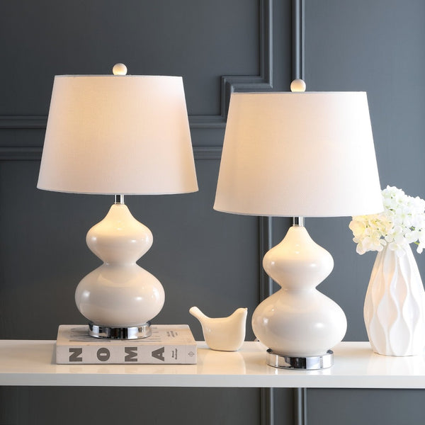 Safavieh EVA Table Lamp: Modern Glass Base with Cream Linen Shade for Stylish Ambient Lighting in Any Room Light Grey LIT4086F-SET2