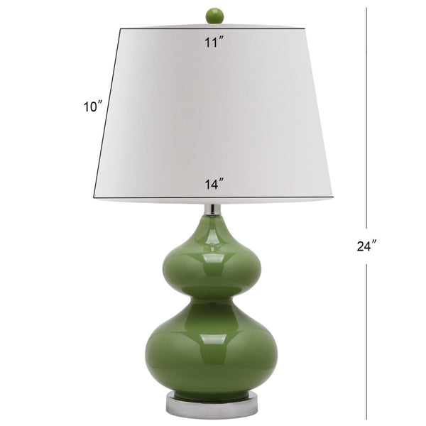 Safavieh EVA Table Lamp: Modern Glass Base with Cream Linen Shade for Stylish Ambient Lighting in Any Room Green LIT4086G-SET2