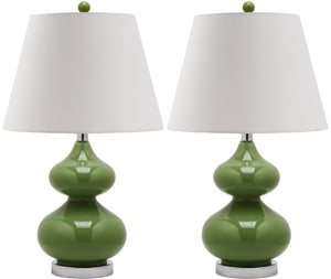 Safavieh EVA Table Lamp: Modern Glass Base with Cream Linen Shade for Stylish Ambient Lighting in Any Room Green LIT4086G-SET2