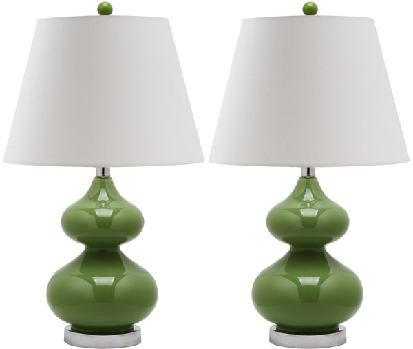 Safavieh EVA Table Lamp: Modern Glass Base with Cream Linen Shade for Stylish Ambient Lighting in Any Room Green LIT4086G-SET2